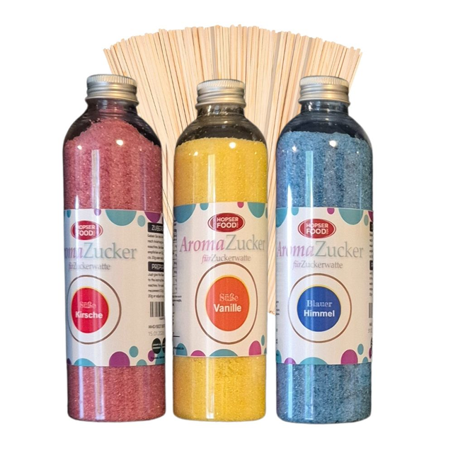 Zuckerwatte Set 3x 230g - Kirsche, Vanille, Bubble Gum
