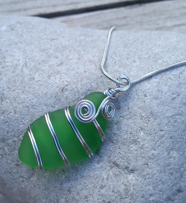 Green sea glass pendant 