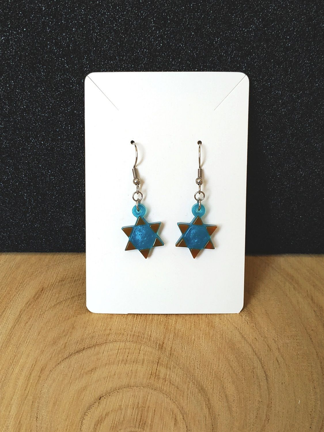 Boucles d'oreilles étoile bleutée