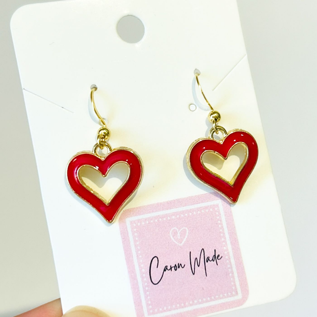 Red and gold heart enamel charm earrings
