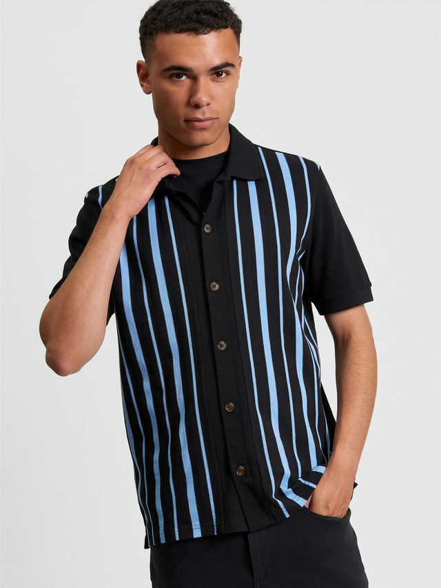 Ben Sherman 1013056 Button Through Stripe Polo - Black