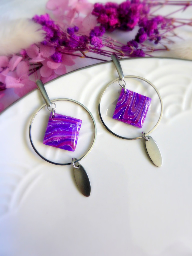 Boucles d&#039;oreilles pendantes - Eclat de lavande