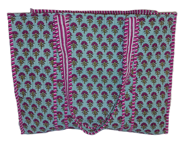 Sac cabas réversible matelassé – Tote bag coton doublé fait main, grand format pour courses, plage ou quotidien - Rose et vert