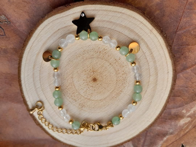 Bracelet doré Aventurine &amp; cristal de roche