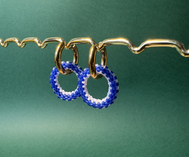 Créoles Anneau de Perles Tissées - Bleue et Blanc - Acier Inoxydable 