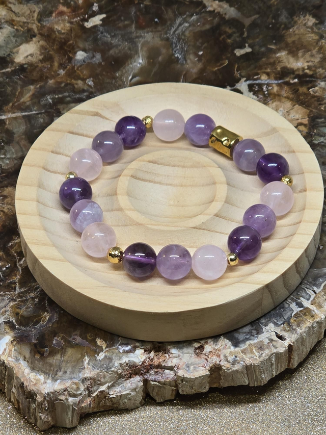 Bracelet Améthyste et Quartz rose en 1 cm