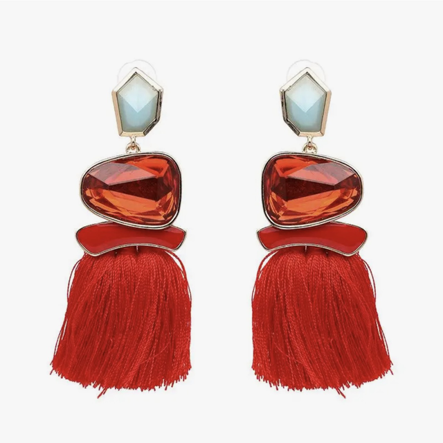 Red jewelled tassel earrings