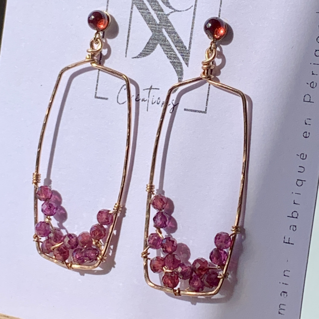 Boucles d'oreilles, Grenats Almandine naturelles, Goldfilled rose (or rose laminé)