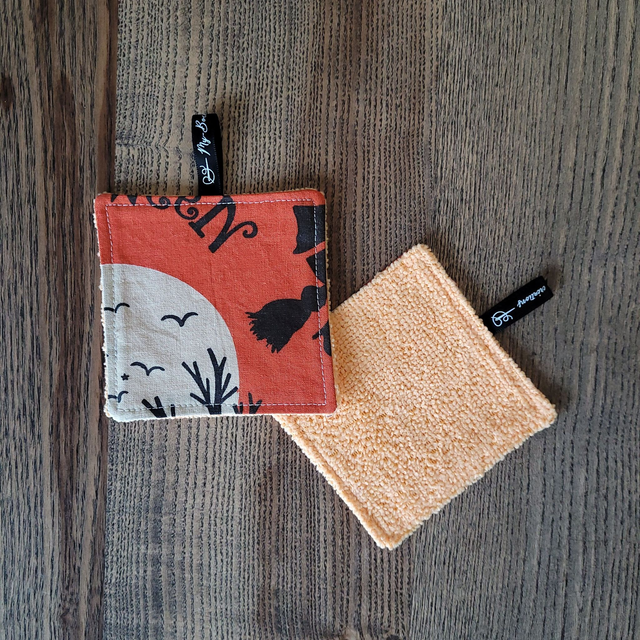 Coton lavable carré : Halloween, orange