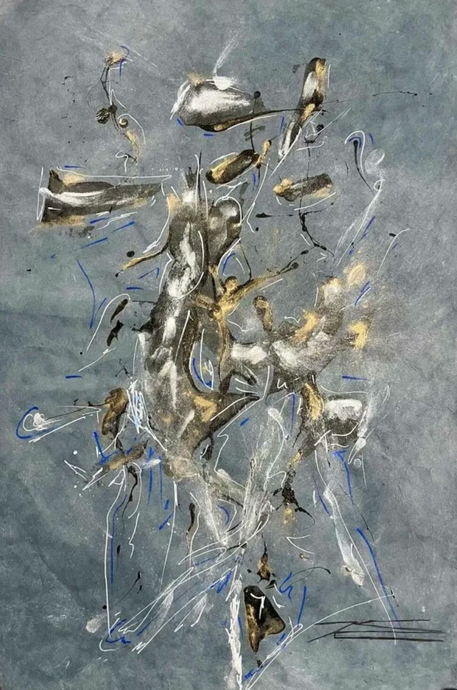 Oeuvre sur papyrus - L'envolée bleue - 50x75cm