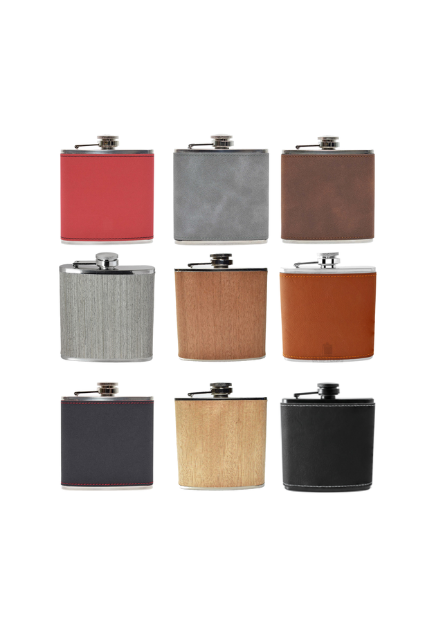 6oz PU Leather &amp; Wood Hip Flask
