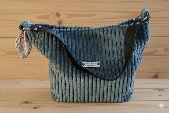 Sac à main porté épaule velours bleu