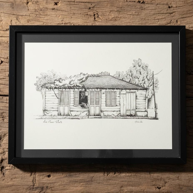 Grande carte A5 encadrée - case créole #9 - Les Trois Ilets - Martinique - reproduction  