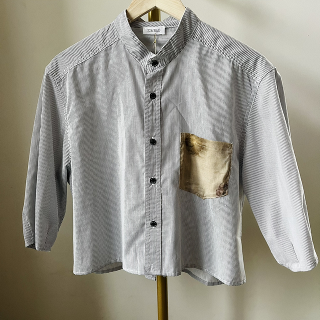 Collection Flower - Chemise nouée dos rayée grise