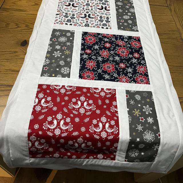 Christmas table runner  white backing fabric 