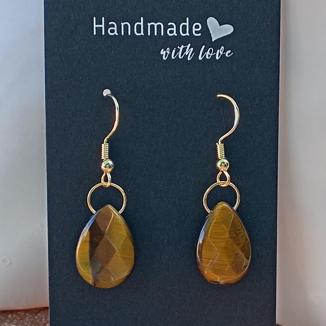 Tigers Eye Gold Earrings