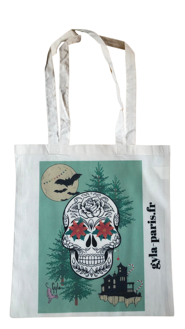 Tote Bag en Coton en tissus tête de mort l&#039;étrange noël de monsieur jack