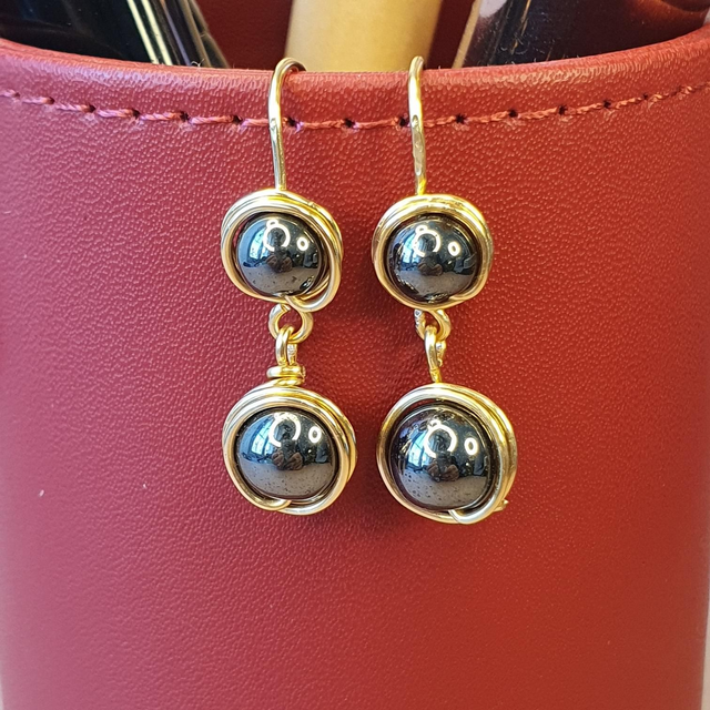 Boucles d’oreilles Auréole – Cuivre doré &amp; pierres naturelles