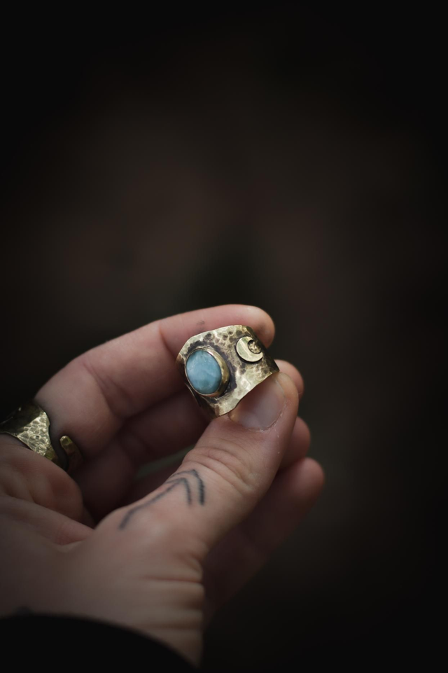 Lune - Bague triple lune & larimar 