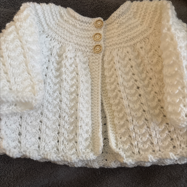 White matinee cardigan 3-6months 