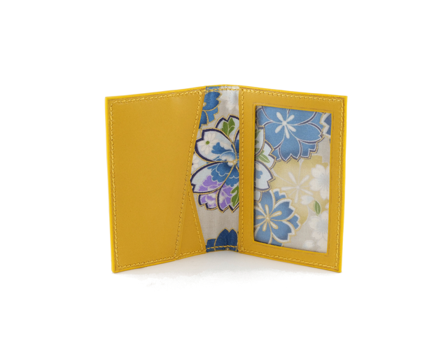 Porte-Cartes MADO Jaune soleil avec doublure tissu japonais motif fleurs