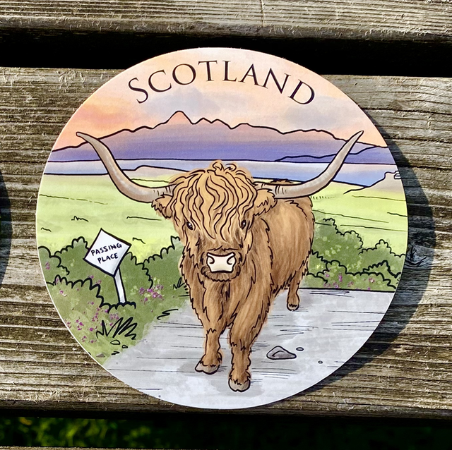 Higland Cow Sunset sticker - Scotland
