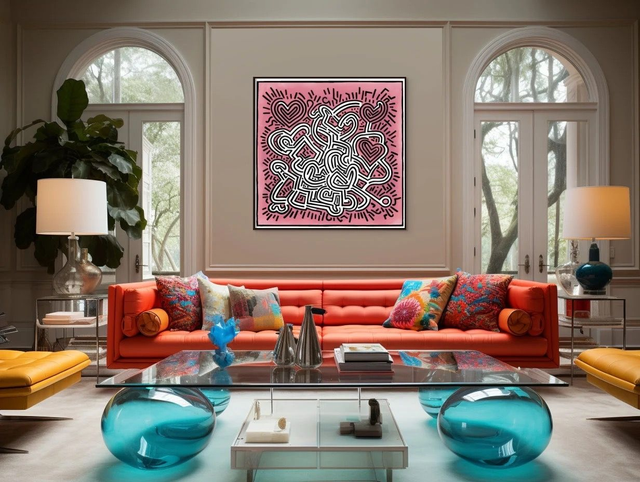 Abstract Graphical Wall Art, Framed Canvas Unique Art, Statement Art, Inspired by Keith Haring, Home Decor