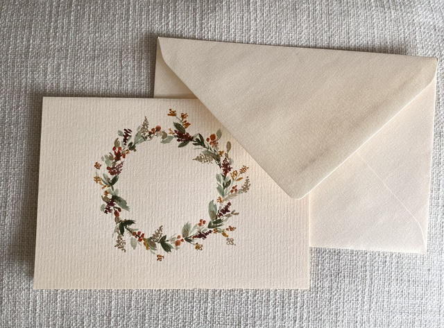 Doppelkarte - Blumenkranz auf beige