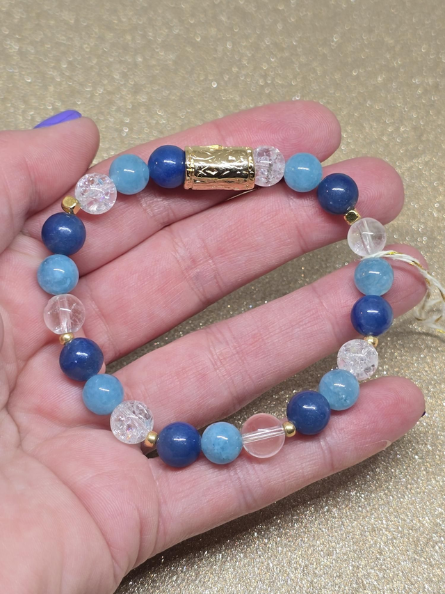 Bracelet Aventurine et Quartz bleu, Cristal de roche en 0,8 cm