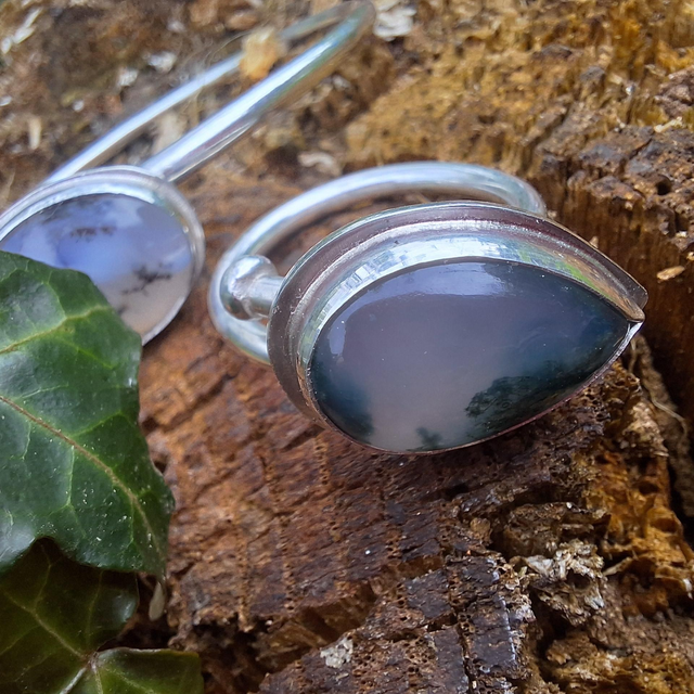 RING Slide silver wrap ring with moss agate (O size)