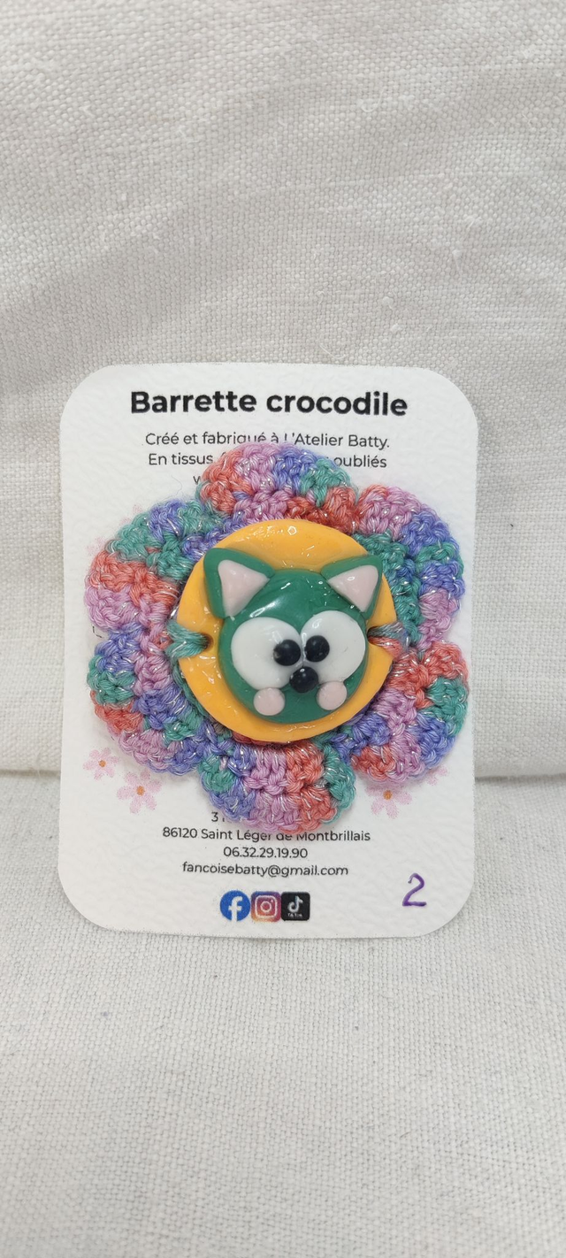 Barrette crocodile Chat Vert