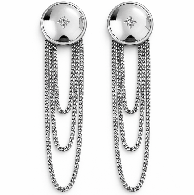 Pendientes acero plateado cadenas 