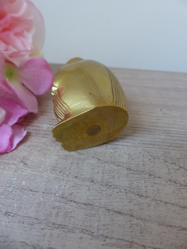 Ancienne figurine chouette hibou en laiton doré sculpté, collection animal en laiton, hibou porte bonheur en laiton, cadeau ami famille