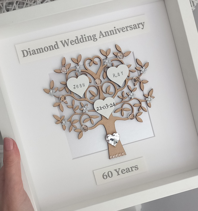 Diamond 60th Anniversary Tree Personalized Gift | Custom Names &amp; Date | Unique Wedding Keepsake