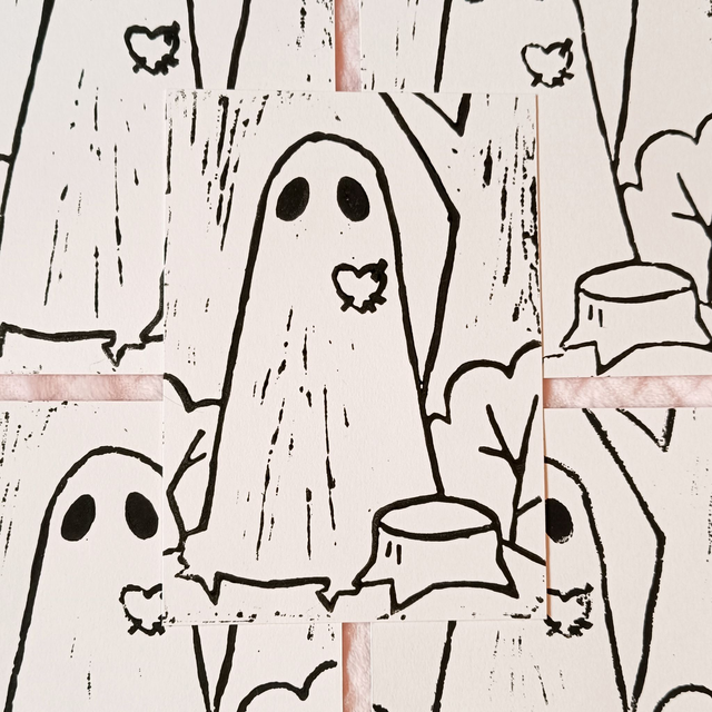 Friendly ghost linocut