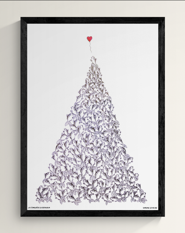 La Conquête du Bonheur – Affiche illustrée de sardines