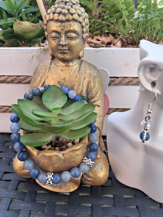 Bracelet Aventurine bleu + boucles d'oreilles 