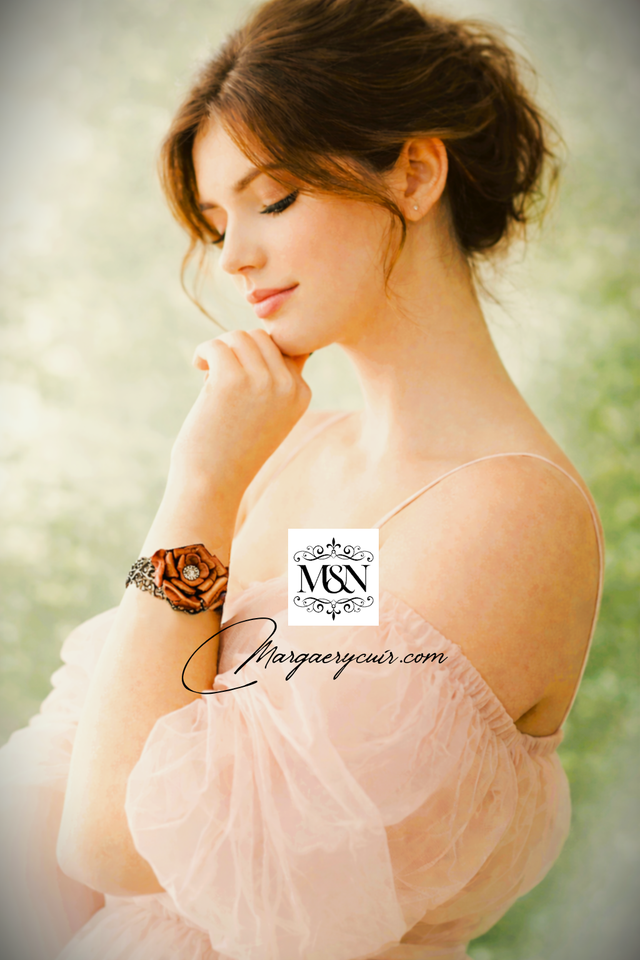 Bracelet avec Rose moulée en cuir