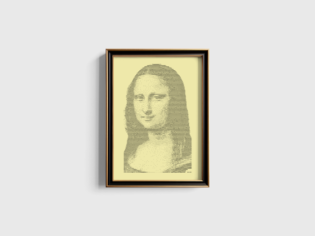 A3 Schreibmaschinen-Gemälde Mona Lisa in Schwarz auf Elfenbein