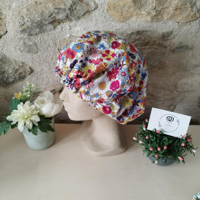 Bonnet de soins capillaires et douche réversible - tissu au choix