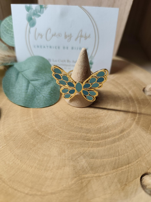 BAGUE PAPILLON ACIER INOXY GOLD/ BLEU 0001183