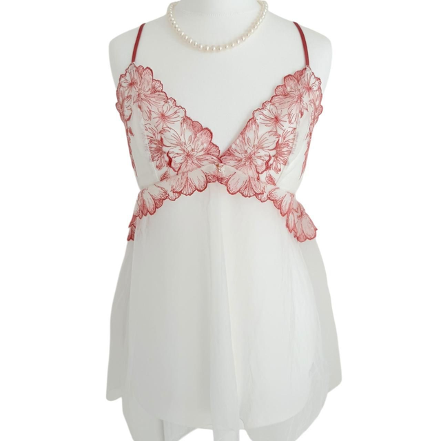 Japanese brand coquette white and rose red floral lace embroidered cups cami