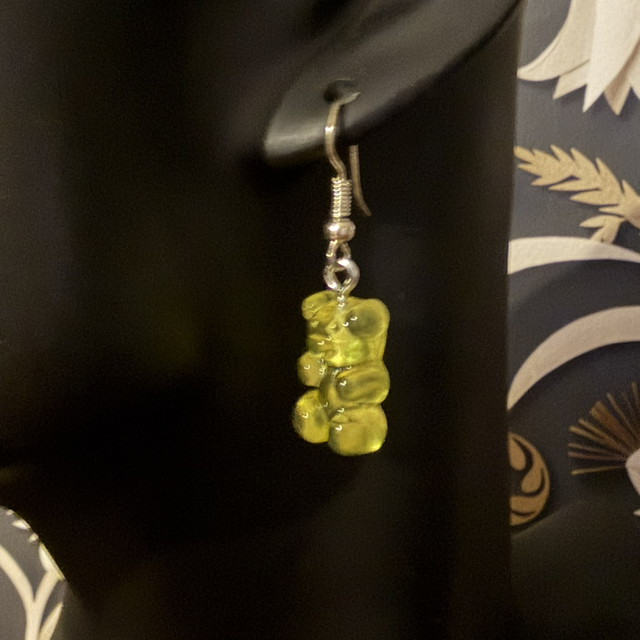 Yellow gummy bear earrings silver plated ear hooks 
