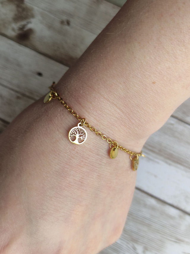 Bracelet acier inoxydable &quot;Arbre de vie doré&quot;