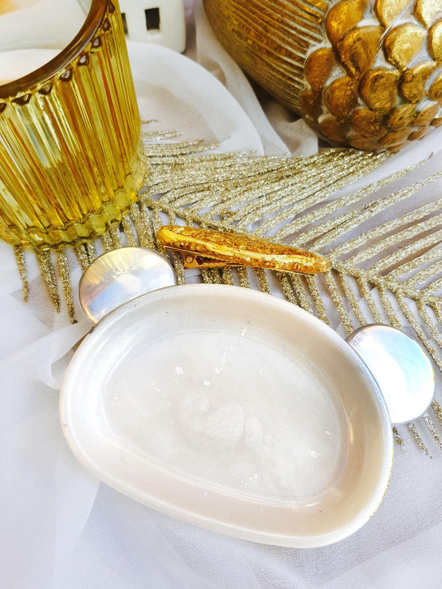 Trinket dish - Bear- Pearl white with silver ears