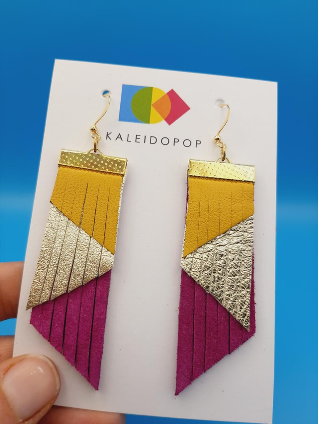 Fringed earrings - yellow / purple