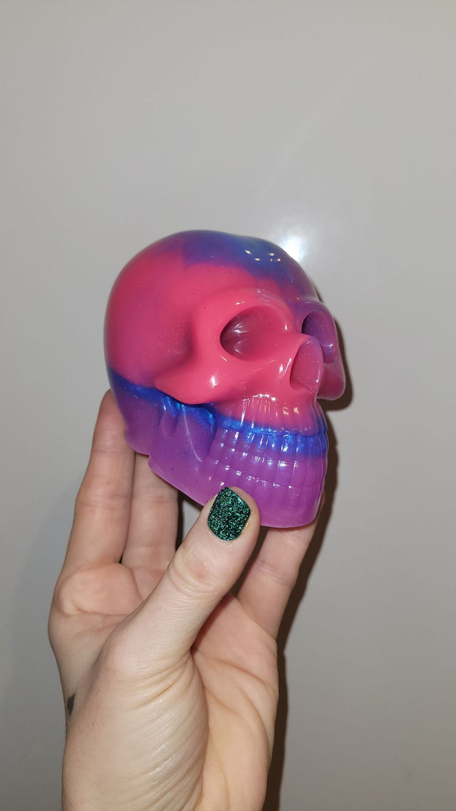 Skull Ornament - Large - Glitter Pink and Blue Swirl