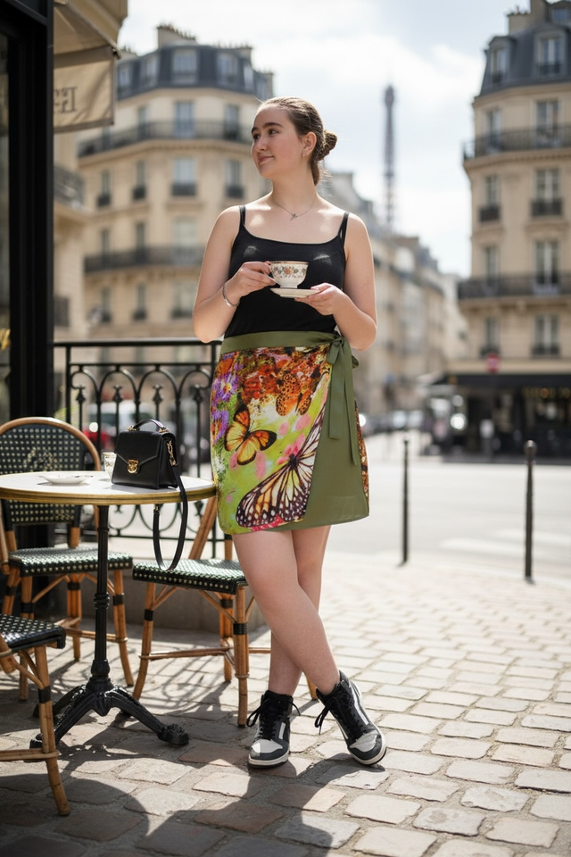 Portefeuille jupe en soie