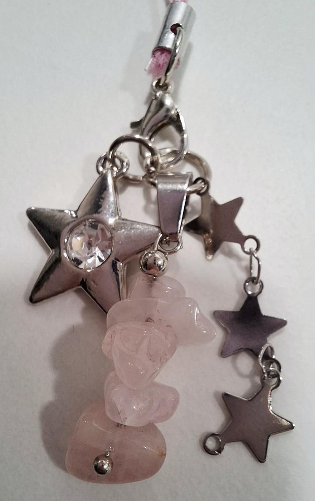 Rose quartz beaded phone charm