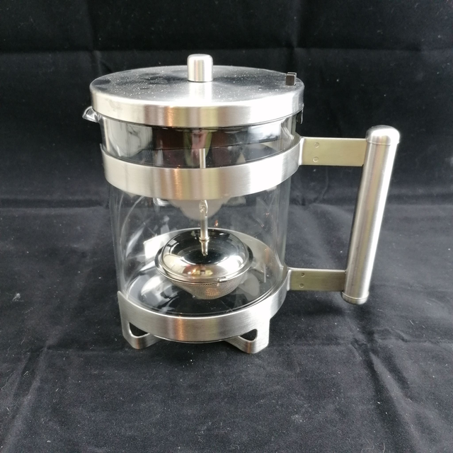 Landskrömer | Theepot Rond Glas met Infuser Roestvrijstalen handgreep en deksel (diameter 12,0 cm | hoogte 16,5 cm) | Vintage